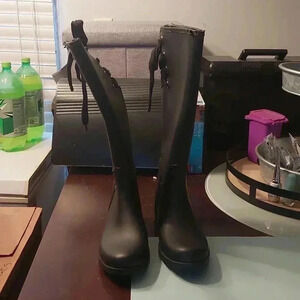 EUC COACH Sz. 8 Black Tristee Lace Up Rubber Rainboots